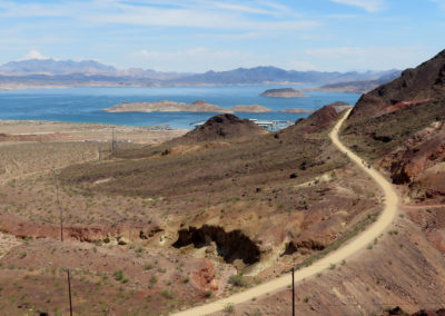 horsepower road in nevada with lake meade marina in distance