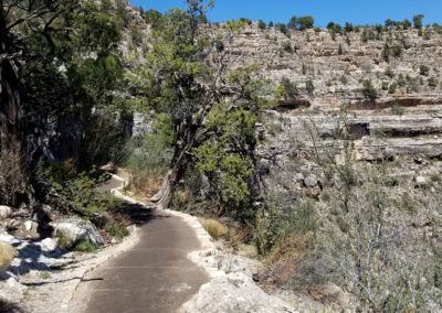 concrete trail with walnut canyon layered canyon wall