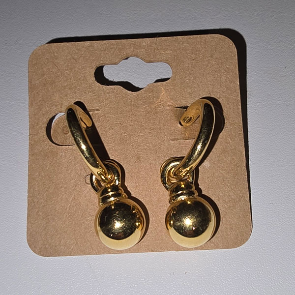 Gold Tone Hoop & Ball Dangle Earrings