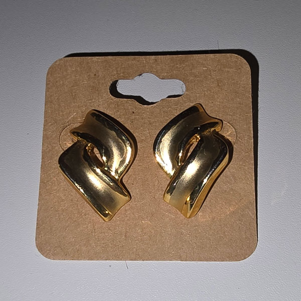Gold tone abstract ribbon swirl design post earrings
