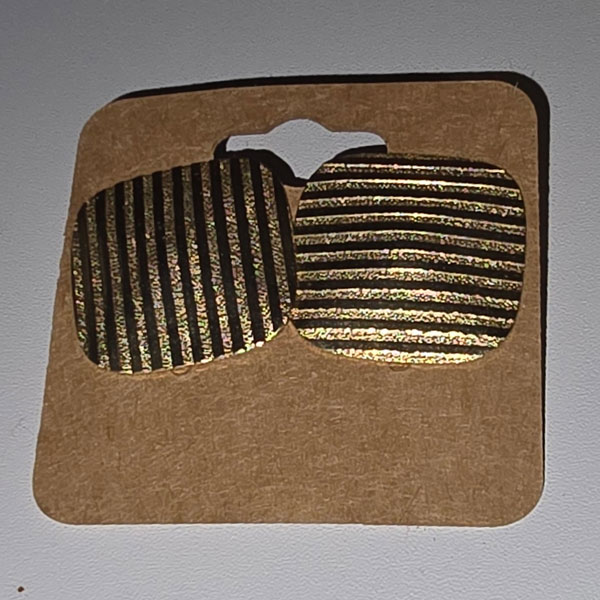 Gold tone lined, square post earrings